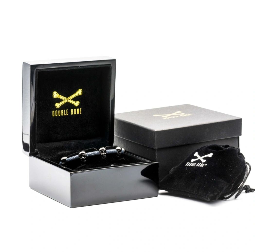 Double Bone Gray Stingray Bracelet With Black Pvd Skull (Unisex)