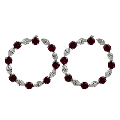 ECJ Collection 18K White Gold Diamond & Ruby Earrings