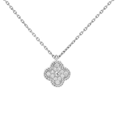 Van Cleef & Arpels 0.08ct Round Diamonds 18K White Gold Sweet Alhambra Necklace