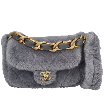 Chanel Coconing Shearling Shoulder Bag Turn-Lock Closure Gold-Tone Zipped Pocket