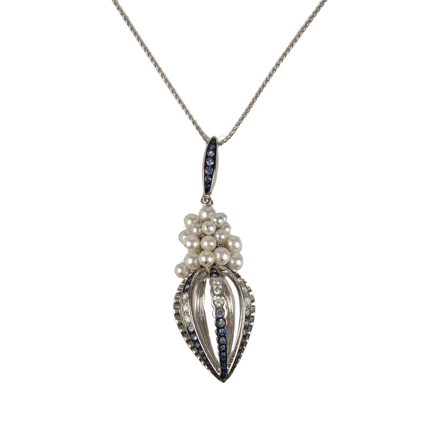 IO SI 18K White Gold 0.98ctw Diamond & Sapphire Necklace
