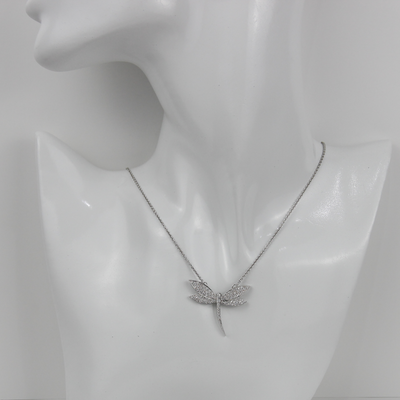 ECJ Collection 18K White Gold 0.57ctw Diamond "Dragon Fly" Pendant Necklace