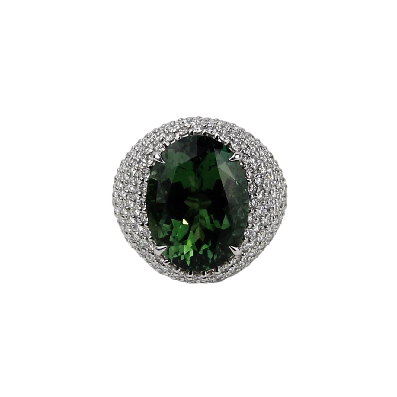 ECJ Collection 18K White Gold Green Tourmaline & Diamond Ring