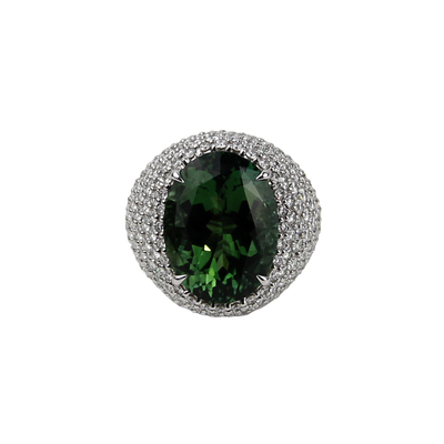 ECJ Collection 18K White Gold Green Tourmaline & Diamond Ring
