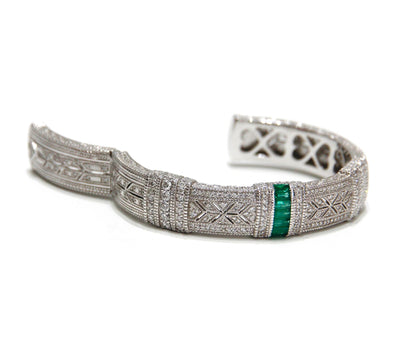 Judith Ripka 18K White Gold Diamond And Emerald Bracelet