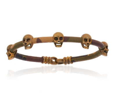 Double Bone Camouflage Leather bracelet with Antique Brass skull (Unisex)