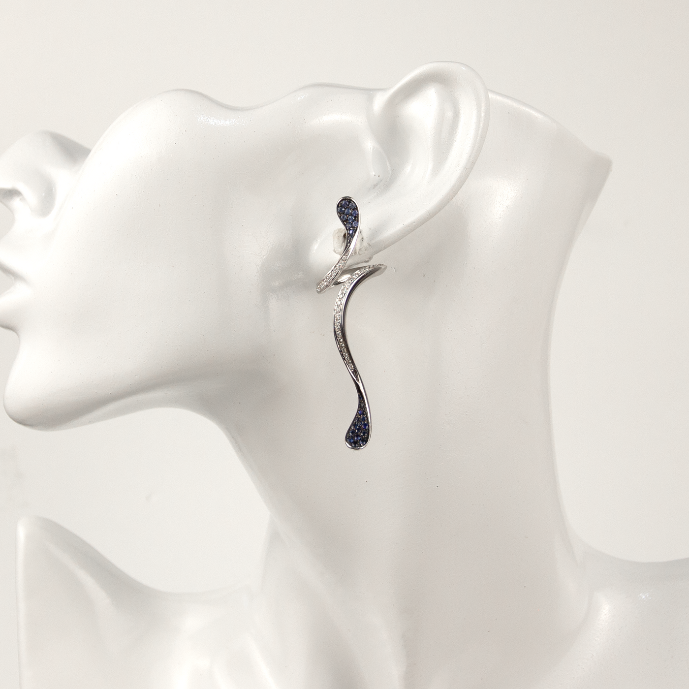 IO SI 18K White Gold 0.72ctw Diamond & Sapphire Earrings