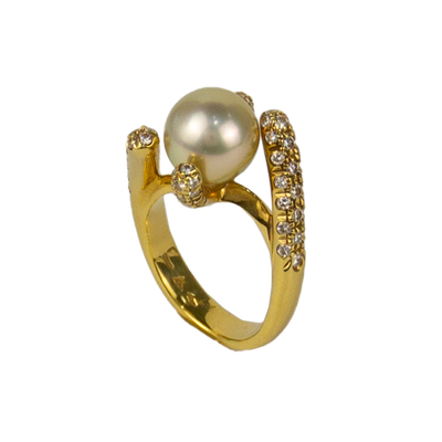 Stefan Hafner 18K Yellow Gold 0.81ctw Diamond & Pearl Ring