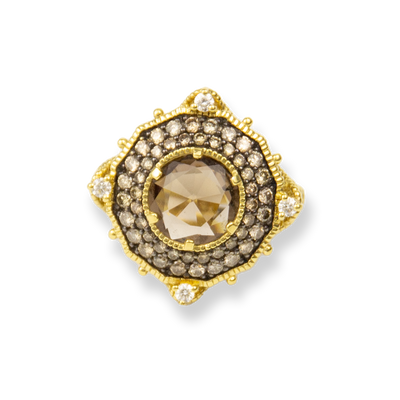 Judith Ripka 18K Yellow Gold Diamond & Quartz Ring