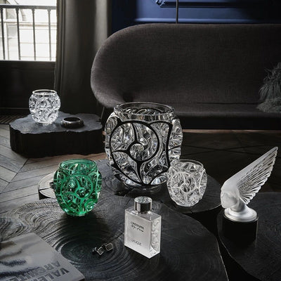 LALIQUE TOURBILLONS GRAND VASE NUMBERED EDITION CLEAR CRYSTAL AND BLACK ENAMELLED - ecjmiami