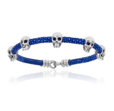 Double Bone Blue Stingray Bracelet With Silver Skull (Unisex)