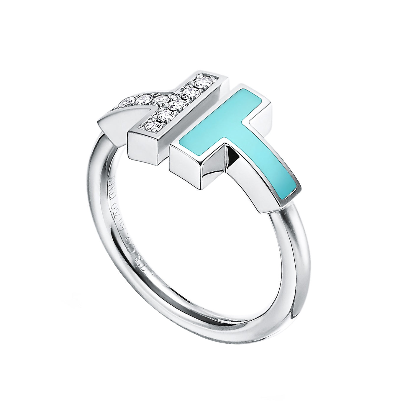 Tiffany & Co T Diamond & Turquoise Wire Ring 18k White Gold with Round Diamonds
