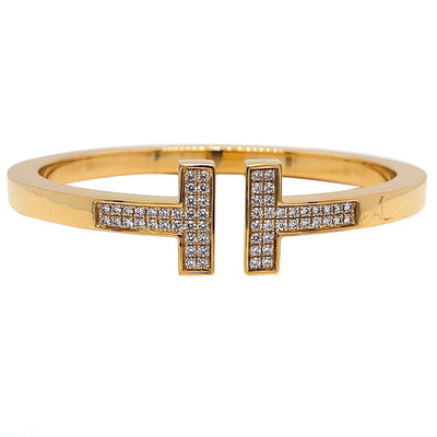 Tiffany & Co T 0.75ct Pave Diamonds 18k Yellow Gold Square Bracelet