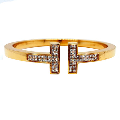 Tiffany & Co T 0.75ct Pave Diamonds 18k Yellow Gold Square Bracelet