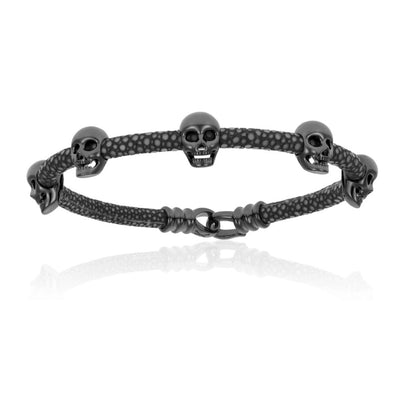 Double Bone Gray Stingray Bracelet With Black Pvd Skull (Unisex)