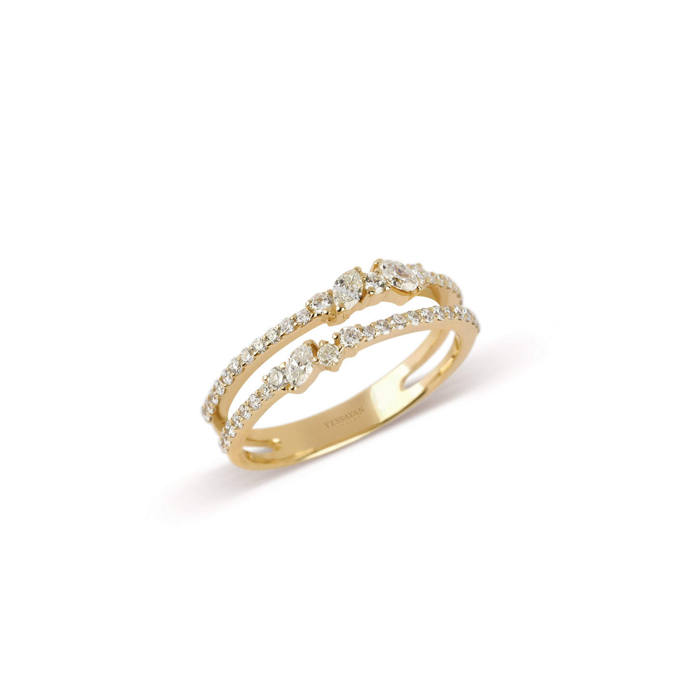 Yessayan 18K White Gold Double Band Marquise & Round Diamond Ring
