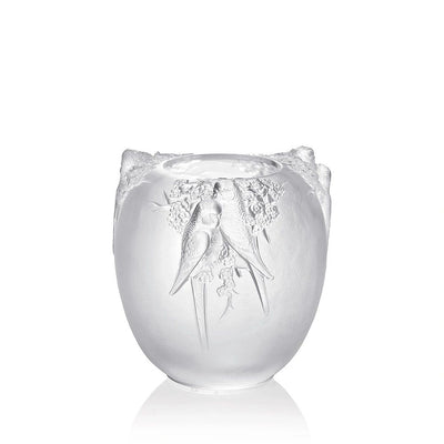 LALIQUE PERRUCHES VASE LIMITED EDITION OF 49 PIECES CLEAR CRYSTAL, LOST WAX - ecjmiami