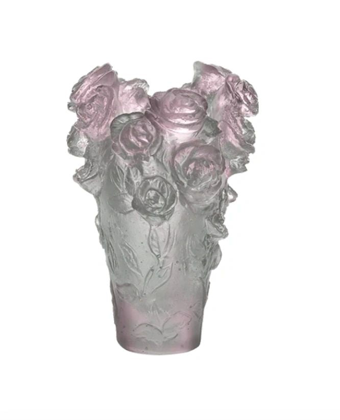 Daum Rose Passion Vase in Green & Pink, Mini