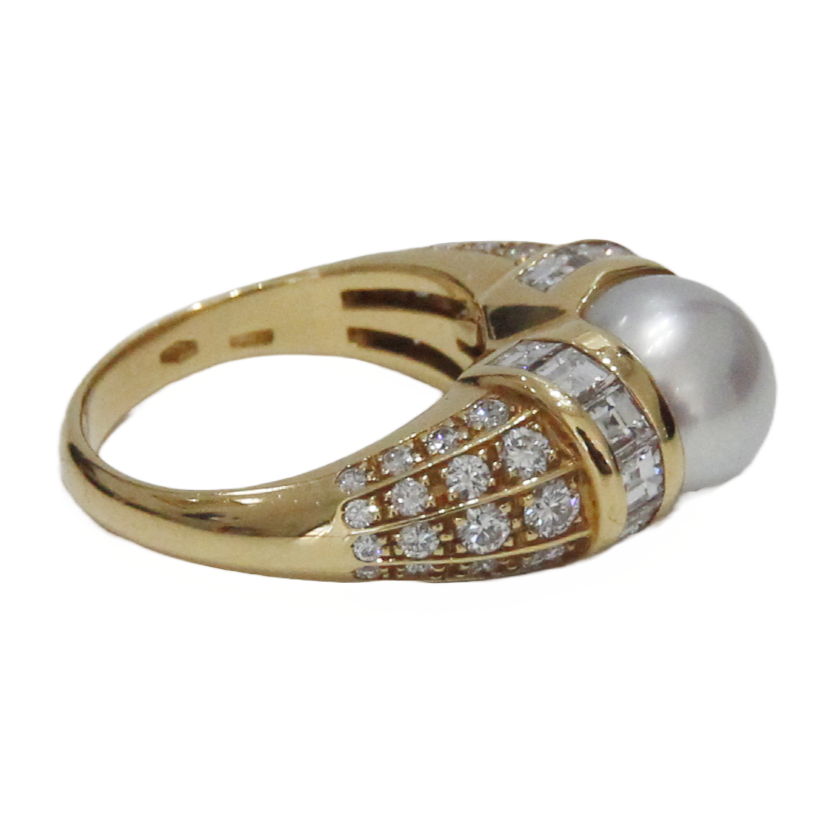 Bulgari Pearl and Diamond 18K Yellow Gold Cocktail Ring