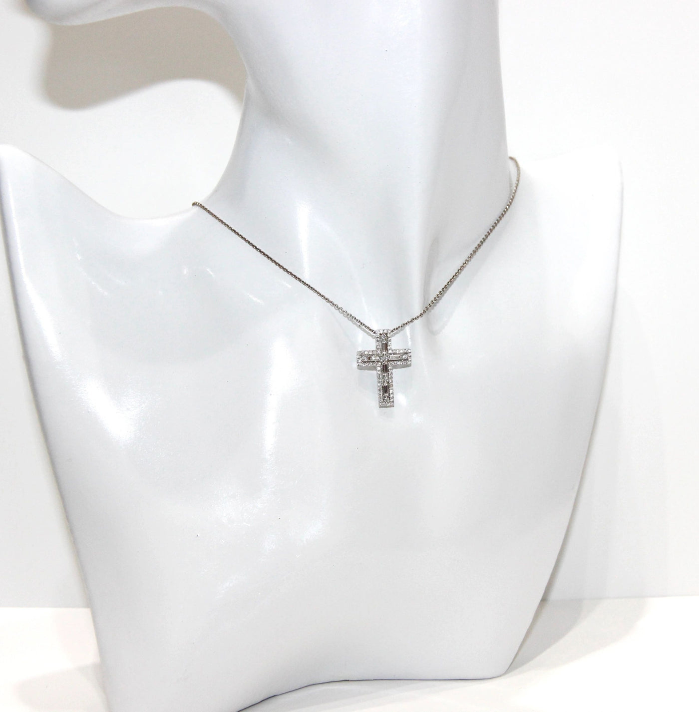 ECJ Collection 18K White Gold Diamond Cross Necklace