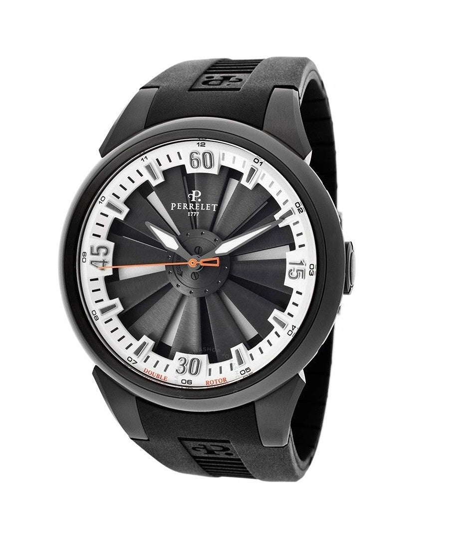 Perrelet Turbine Blac Dial Black Rubber Automatic Men's Watch A1047/4