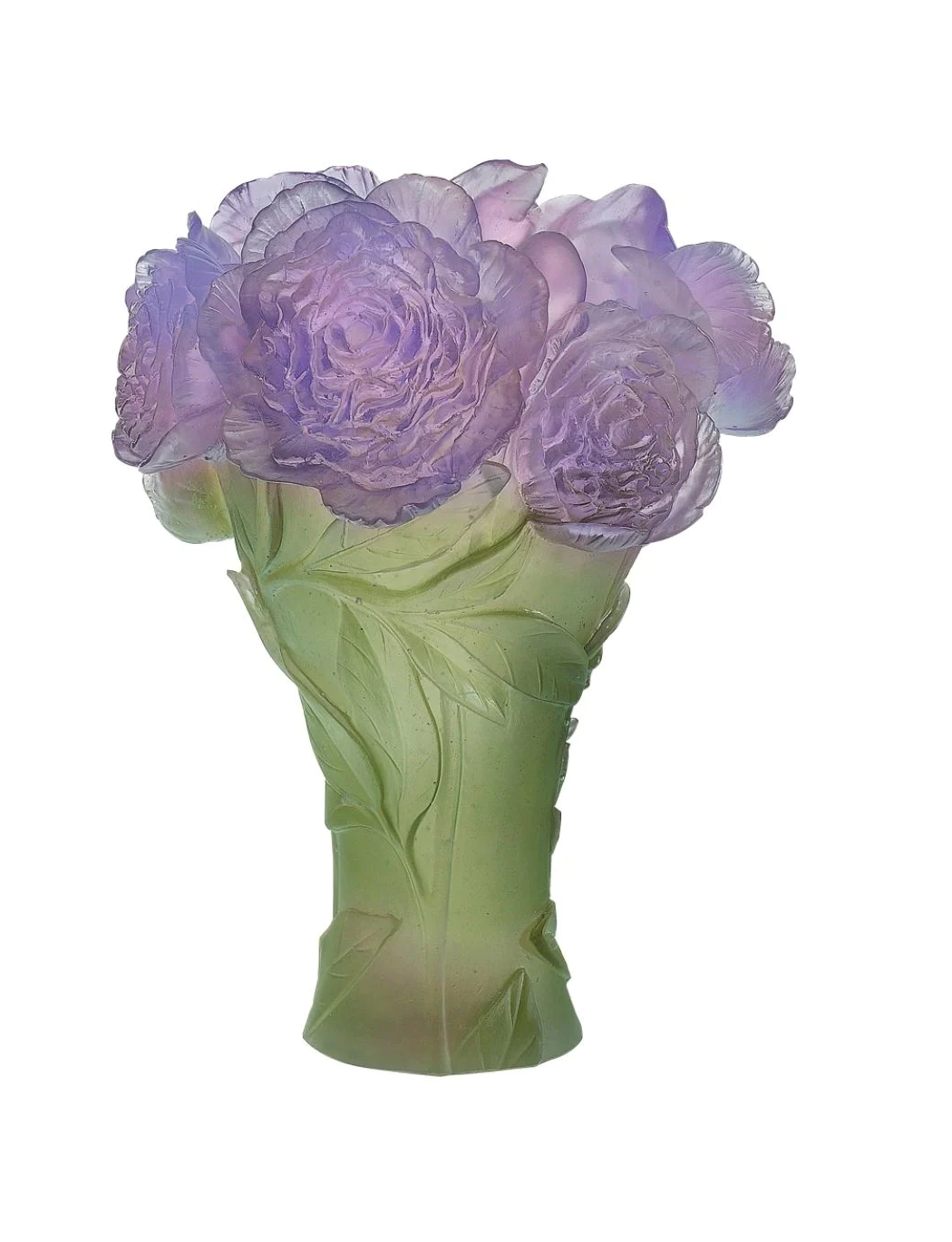 Daum Peony Vase in Green & Purple