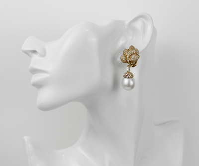 ECJ Collection 18K Yellow Gold 5.40ctw Diamond & Pearl Earrings