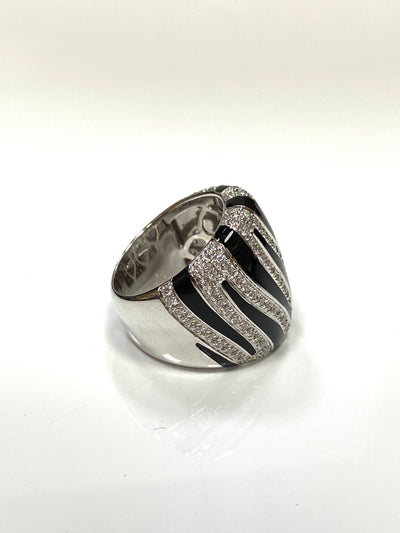 Leo Pizzo 18KT White Gold Diamond Enamel Zebra Ring - ecjmiami