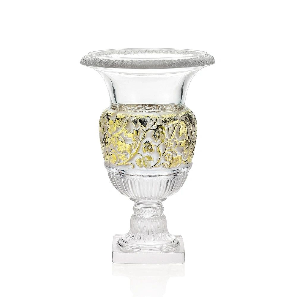 LALIQUE VERSAILLES VASE CLEAR CRYSTAL, GOLD STAMPED - ecjmiami