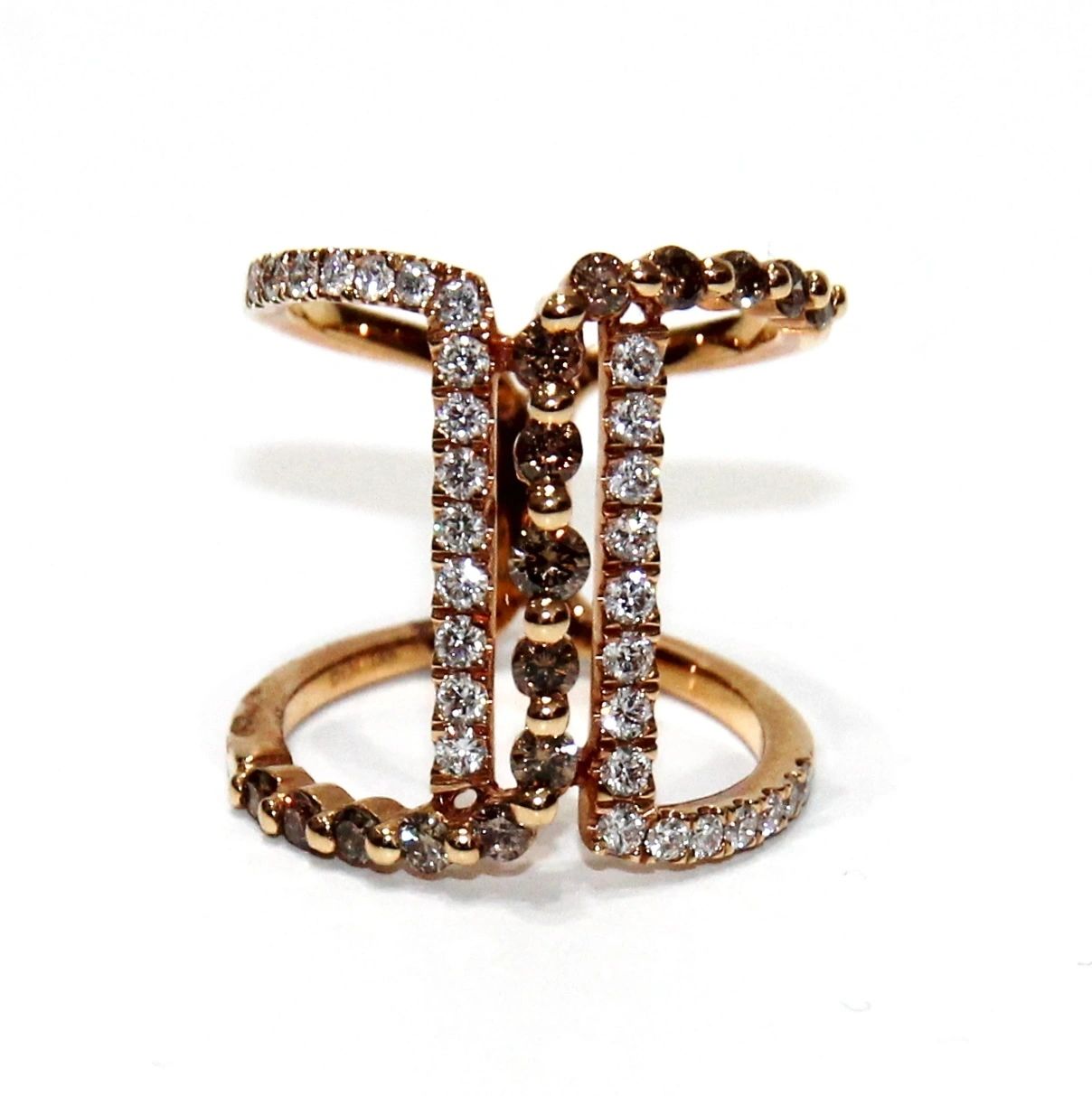 ECJ Collection 18K Rose Gold Brown And White Diamond Ring