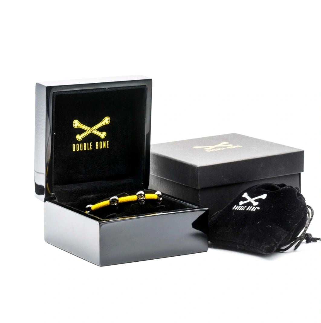 Double Bone Yellow Stingray Bracelet With Black Pvd Skull (Unisex)
