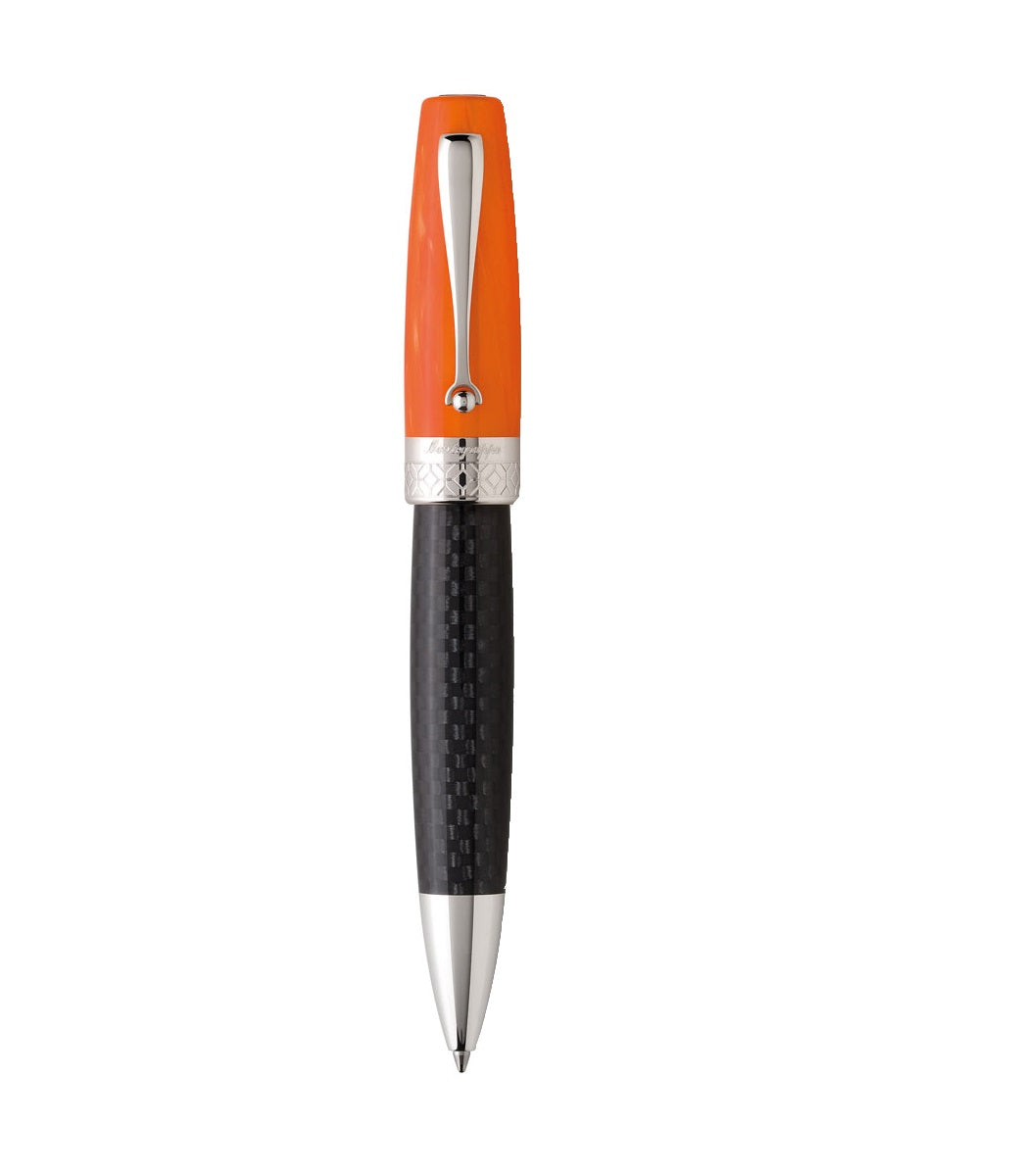 Montegrappa Miya Carbon Ballpoint pen, Black/Orange, Silver trim, ISMYTBFO