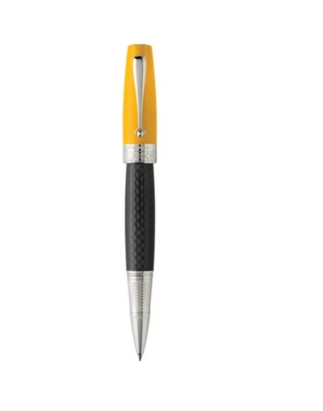 Montegrappa Miya Carbon Ballpoint pen, Black/Yellow, Silver trim, ISMYTBFY