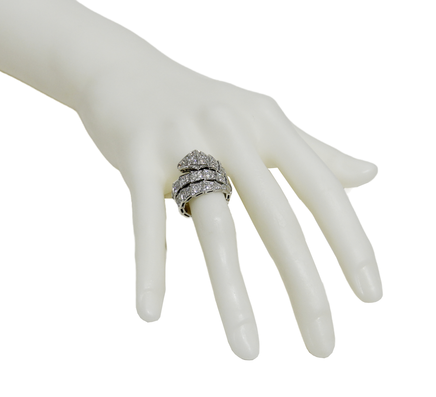 Bulgari Serpenti Viper two-coil ring in 18 kt white goldnwith full pavé diamonds